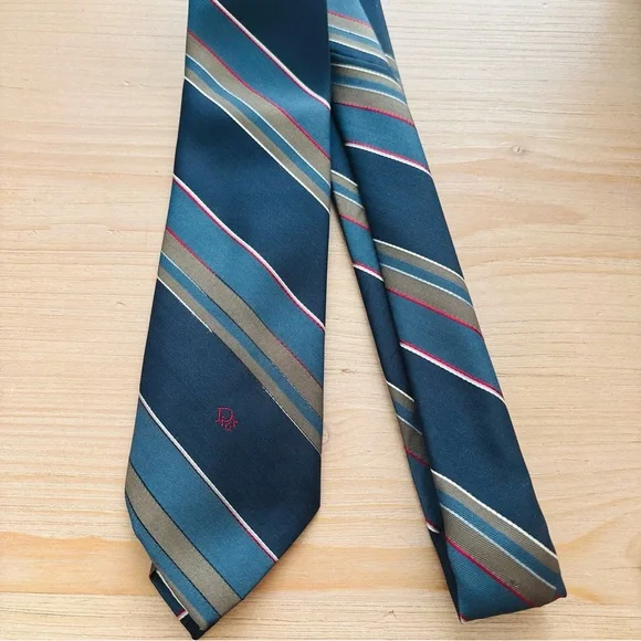 Christian Dior Navy Blue Gray Mens Designer Striped Luxury Vintage‎ Tie